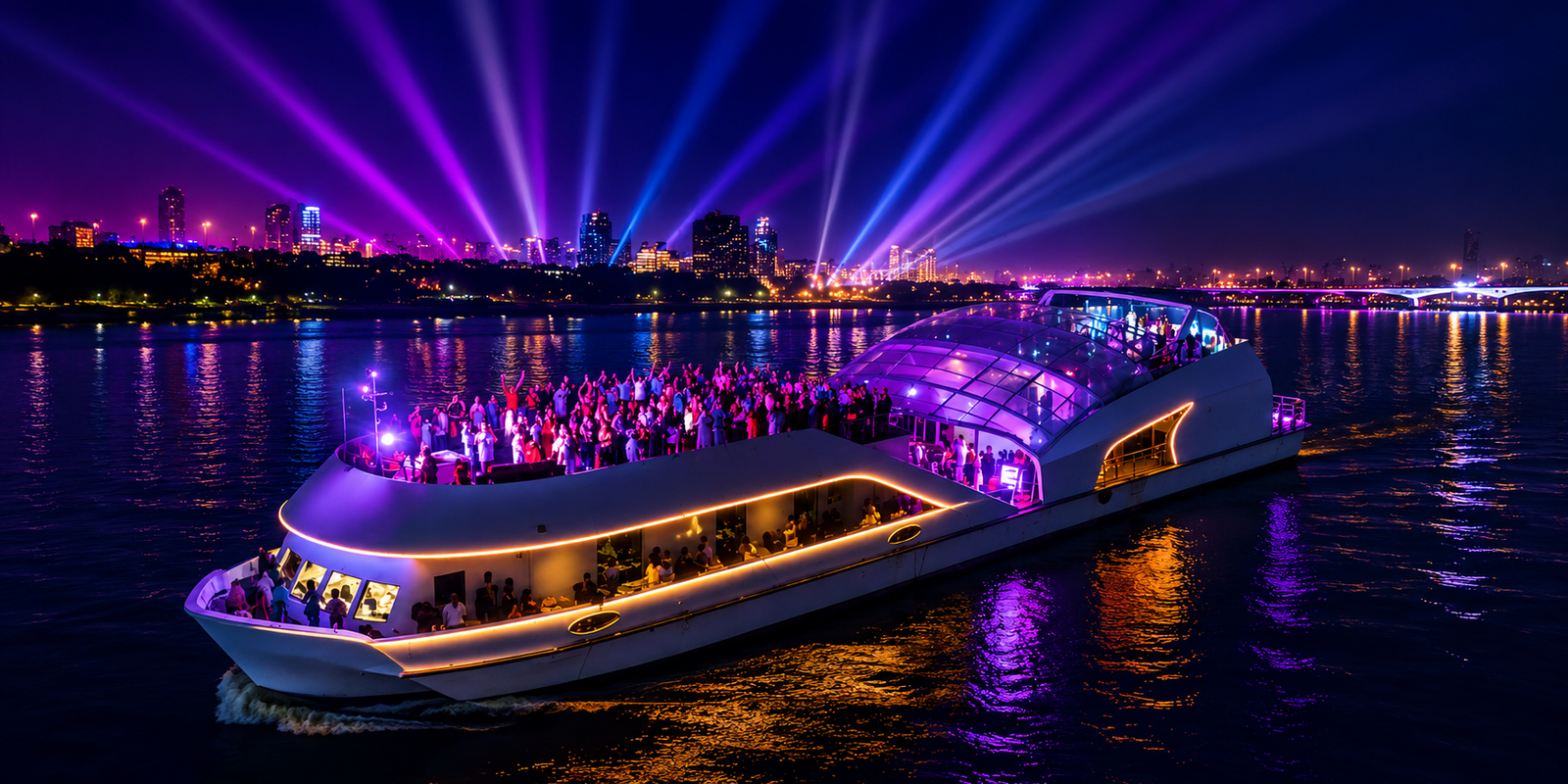 Nirvana cruise vessel against stunning Goa sunset ideal for private events